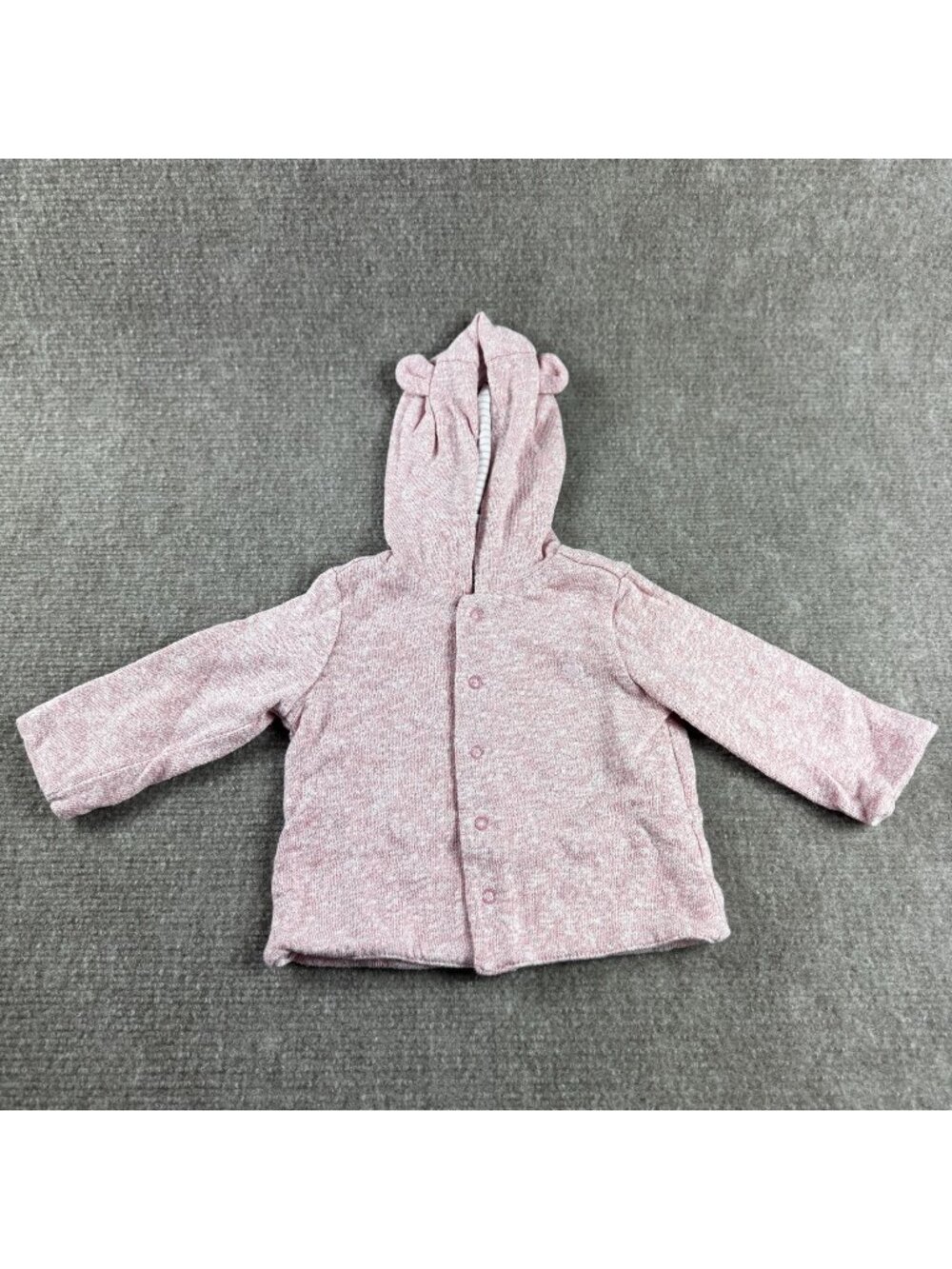 Baby Gap Girls 3-6M Reversible Hooded Bear Cardigan Sweater Pink Stripe Jacket